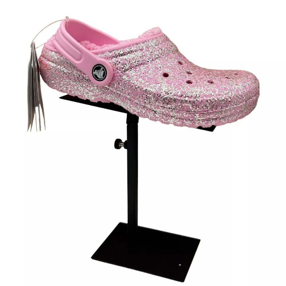 Crocs Youth Girls Slip-on Lined Clogs Sz 3 (J3) Pink Glitter Faux Fur Fuzzy Warm - Picture 14 of 14